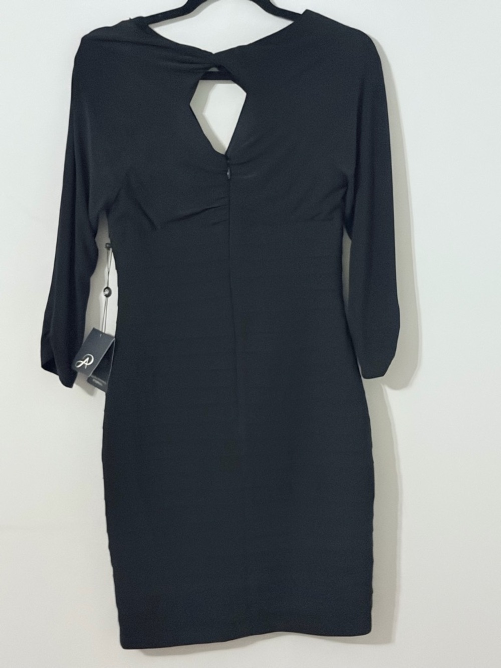 Adrianna Papell Black Keyhole Sheath Dress 3/4 Sleeve NWT - Picture 2 of 7